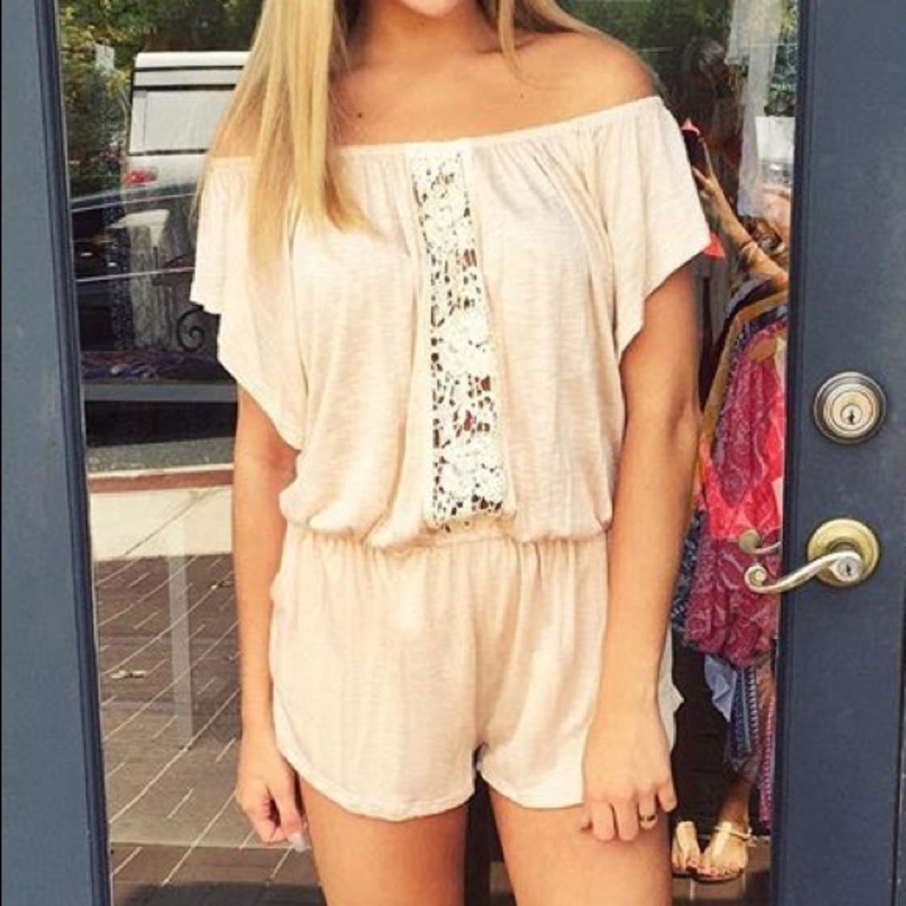 Elan Tan Crochet Romper NWT